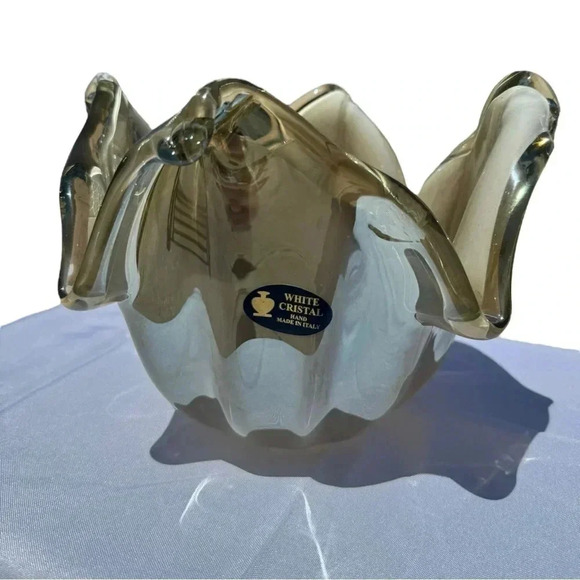 Murano Other - Murano Venetian Hand Blown Art Glass Bowl White Crystal